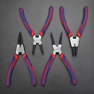 Heavy Duty 4PCS 7" Circlip Plier Snap Ring Plier External Internal Kits w/ Pouch - Picture 1 of 12