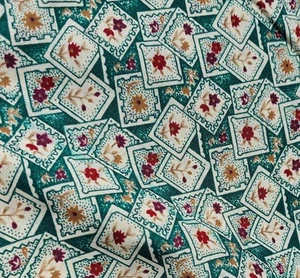 Vtg 40s-50s Fabric Cotton Green Burgundy Floral Square Patchwork Print 2yd x 44" - Picture 1 of 1