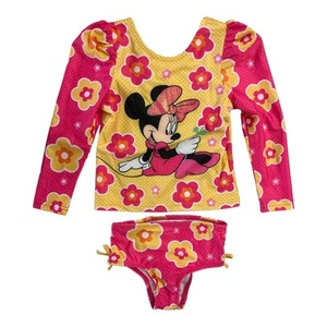 Disney Girl's 2 Piece Long Sleeve Rash Guard & Brief Bottom Swim Set (Minnie - Picture 1 of 1