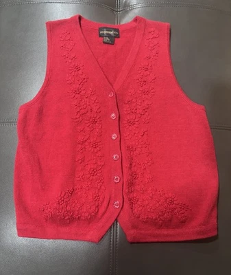 Requirements Vintage Women's Red Embroidered Sleeveless Sweater Vest Size XLarge Foto 1 de 4
