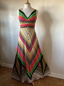 PHASE EIGHT MULTI CHEVRON STRIPED STRETCH JERSEY LONG MAXI DRESS SIZE UK 10/12 - Picture 1 of 7