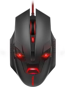 TECKNET Wired Gaming Mouse, 8000 DPI Adjustable Optical Sensor 6 Button, Red  - Picture 1 of 8