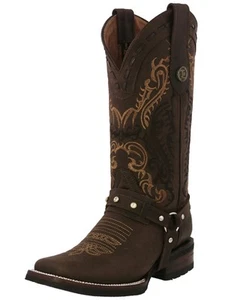 Botas occidentales para mujer marrón bordado cuero cuadradas correas suelas de goma - Imagen 1 de 5