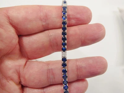 Brazalete tenis diamante zafiro natural redondo de 15,00 quilates oro blanco de 14 quilates 7 pulgadas Foto 1 de 4