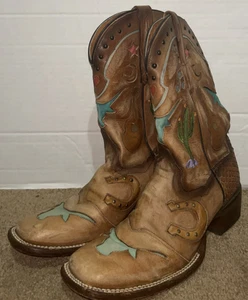 Dan Post Women's Embroidered Western Cowboy Boots Rivet Chunky Heel Boots 9 - Picture 1 of 5