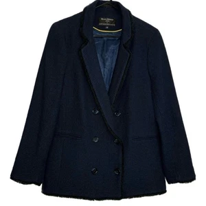 Helene Berman London x Anthropologie Tweed Double-Breasted Blazer, Navy Blue 10 - Picture 1 of 9