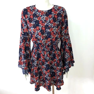 Altar'd State Medium Blouson Mini Above Knee Dress Blue Floral All Over Print - Picture 1 of 14