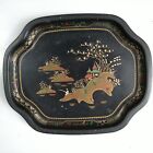 Three Vintage Worcester Ware Black Laquered Metal Oriental Cocktail Tray's