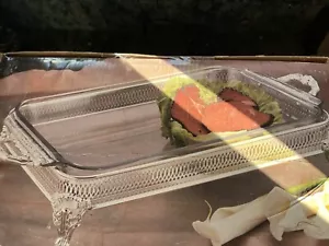 Casseruola con piedini placcati argento vintage piatto con vassoio in vetro 11x7x3 ornato - Foto 1 di 5