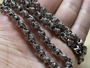 Solid 925 Sterling Silver Mens Heavy Tibetan Bead Link Chain Clasp Necklace 50cm - Picture 1 of 10