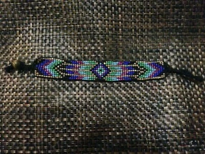 Mens womens tribal indian beaded green, blue, gold, western bracelet jewelry - Image 1 of 3