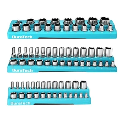 WORKPRO 3PC 1/4'' 3/8'' 1/2'' Magnetic Socket Organizer Set Metric Socket Holder - Image 1 of 4