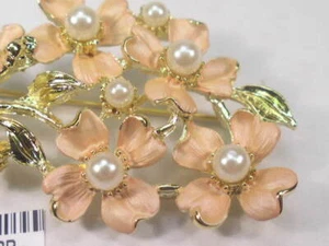 DESIGNER DOLPHIN ORE SIGNED VINTAGE FAUX PEARLS ROSE TONE PIN BROOCH DB852Ro - Picture 1 of 5