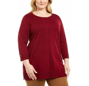 Suéter Karen Scott Damas Mujeres Plus Algodón Cuello Redondo Merlot Rojo Talla Grande 1X - Imagen 1 de 1