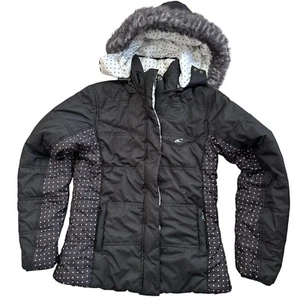 O’Neill Girls Reversible Snow Coat Black White Size L 14 Zip Up Fur Hood Winter - Picture 1 of 6