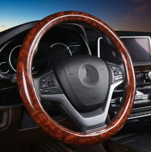 15" Car Steering Wheel Cover For BMW Steering Wheel Protector Wood Grain Coffee - Picture 1 of 9