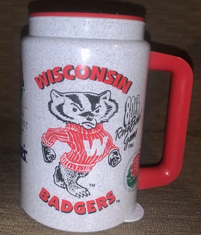 Vintage 1990's Whirley Wisconsin Badgers Mug Travel Plastic Rose Bowl 1994 Cover