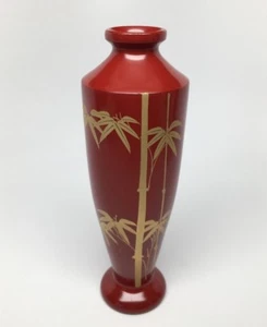 Vintage RED LACQUER WARE BUD VASE - GOLD BAMBOO DESIGN - EXCELLENT! - Bild 1 von 6