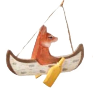 Fuchs Kanuboot Holzornament - Kajak Wald Tier Wanderhütte - Bild 1 von 5
