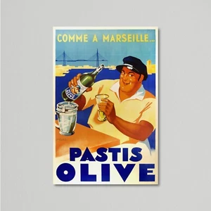 Vintage Food & Drink Poster, Pastis Olive, Comme a Marseille, 1936 - Picture 1 of 10