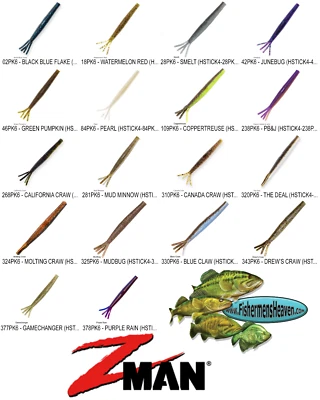 Z-MAN Hula StickZ 4 Inch (HSTICK4) Pick Any 18 Color Soft Skirted Senko Baits