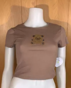 Nueva Camiseta Oso de Peluche Marrón Estrás Estrás Abierta Recorte Y2k XLARGE - Imagen 1 de 3