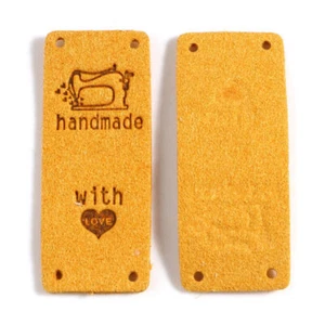 5 "Handmade" PU Leder Label Etiketten Aufnäher gelb senf Handmade with love Herz - Bild 1 von 1