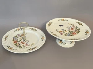 Vintage Aynsley Pedestal Cake Stand And Round Serving Plate With Handle - Picture 1 of 4