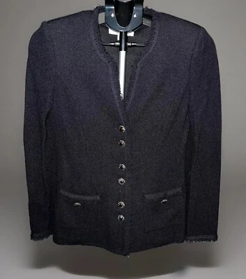 St. John Collection Black Santana Knit Fringe Trim Button Jacket 4 Classic - Image 1 of 4