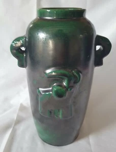 Swedish art deco tall vase with green and black lustre design (a) - Picture 1 of 7