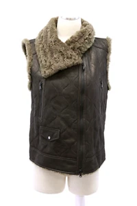 NWT$8245 Brunello Cucinelli Quilted Metallic Leather Shearling Fur Vest 42M A191 - Picture 1 of 12