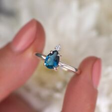 Pear Cut  London Blue Topaz Ring 925 Sterling Silver 22k Yellow Gold Plated Ring