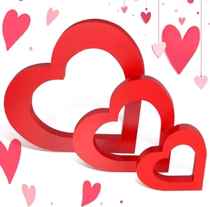 3 Pieces Valentine's Day Heart Wooden Sign Heart Shape Table Decoration Love ... - Picture 1 of 7
