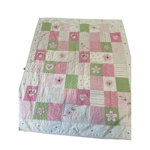 Pottery Barn Kids Patchwork Quilt Pink Green Floral Hearts Full - Picture 1 of 10
