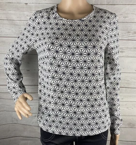H&M Bluse Small XS schwarz weiß geometrisch Blumenmuster Knopf Rückseite Langarm - Bild 1 von 12