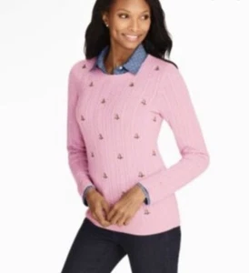 $ 80 NEU MIT ETIKETT TALBOTS DAMEN WOLLMISCHUNG FLIEDER EULE BESTICKT WEICHER PULLOVER GRÖSSE SP - Bild 1 von 8