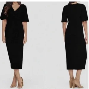 Maggy London Flutter Sleeve Faux Wrap Midi Dress Size:2 - Picture 1 of 7