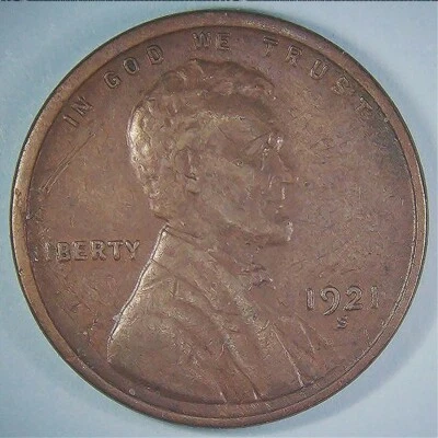 1921 S - Lincoln Wheat Penny ~ Obverse Lamination Error & Low Mintage - Image 1 of 3