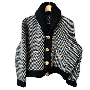 Cardigan vintage anni 80 fatto a mano 100% lana XL boxy ritagliato maglia grossa 2 tasche - Foto 1 di 15