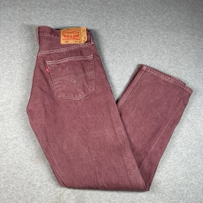Jeans Levi's 501 Borgoña Granate Para Hombre 33x32 Se Ajusta 32x30 Botón Mosca Recto Foto 1 de 4