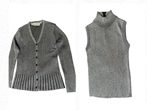 Vintage Pullover Bee Banff Strickjacke & Top 2tlg Set Gr. 40 Large Acryl Lurex Silber - Bild 1 von 20