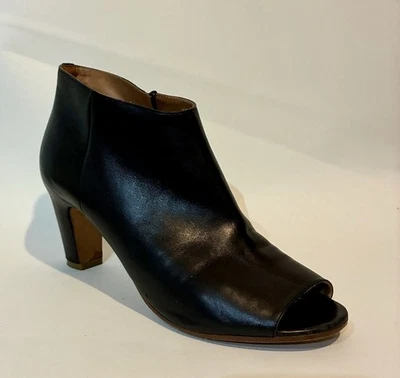 MAISON MARGIELA Black Leather Open Toe Booties Covered Heel - Size 38/8 - $795 - Image 1 of 4