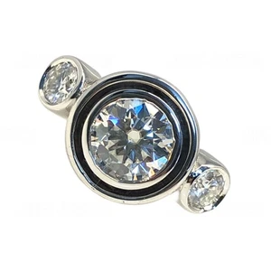 GRA Certified Moissanite 3 Stone Bezel Set Ring 925 Silver 14k White Gold Finish - Picture 1 of 14