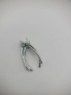 Broche prendedor vintage hueso deseo tono plata púrpura cristal blanco cuentas joyería Foto 1 de 4