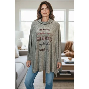 Herbstblätter Kuscheldecken Poncho Oberteil Tunika Pullover, Autumn Vibes, Damen - Bild 1 von 3