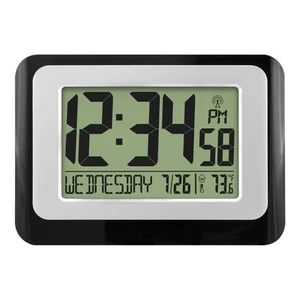 W88631 Digital Atomic Black Wall Clock with Temperature - Picture 1 of 6