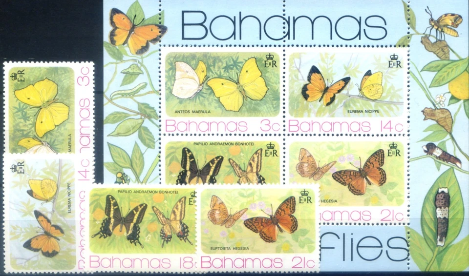 Bahamas. Fauna. Butterfly 1975. Series + Sheet. — 第 1/1 张图片