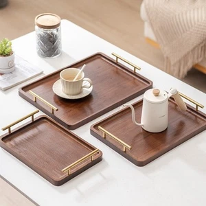 Rectangular Bamboo Tea Tray with Handle Serving Tray Dessert Coffee Tray Hotel - Picture 1 of 12