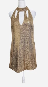 Aaka Rosegold Pailletten Nacht Mini Party Ausgehen Kleid Damen Gr. M Fee Neu mit Etikett - Bild 1 von 9