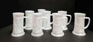 Federal White Milk Glass Iridescent Mug, 1950s Tavern Scene Pub Set Of 8 - Picture 1 of 5